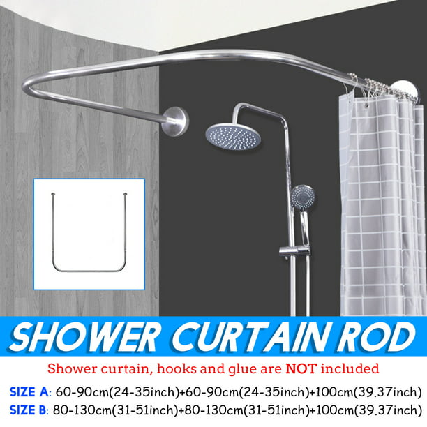 30"-50" Adjustable Curved Shower Curtain Rod U Shape Bathroom Rail Rod US 